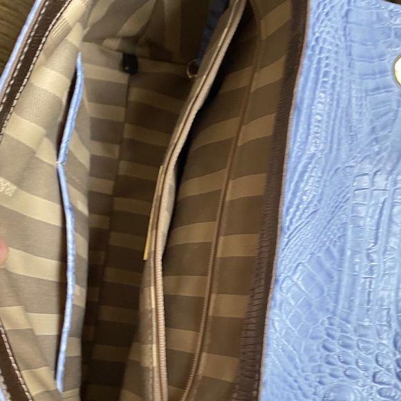 Lavender Croc-Embossed Top-Handle Satchel with Tan Trim - Picture 6 of 8